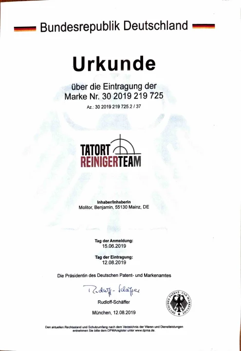 Urkunde Tatortreinigung